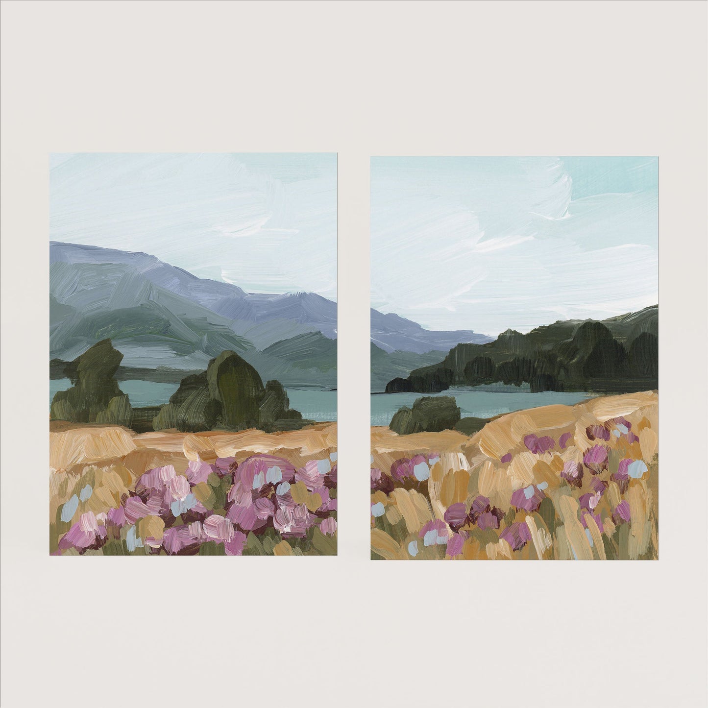 ’Paradise’ Diptych Art Print || Set of 2 - Paper / 5x7 in / No Frame - abstract - Artwork - Lake