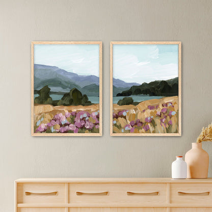 ’Paradise’ Diptych Art Print || Set of 2 - Paper / 5x7 in / Oak Frame - abstract - Artwork - Lake