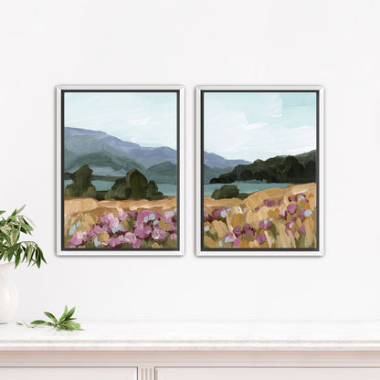 ’Paradise’ Diptych Art Print || Set of 2 - Stretched Canvas / 8x10 in / White Frame - abstract - Artwork - Lake