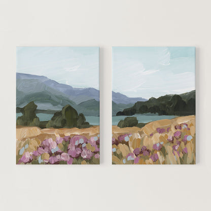 ’Paradise’ Diptych Art Print || Set of 2 - Stretched Canvas / 8x10 in / No Frame - abstract - Artwork - Lake