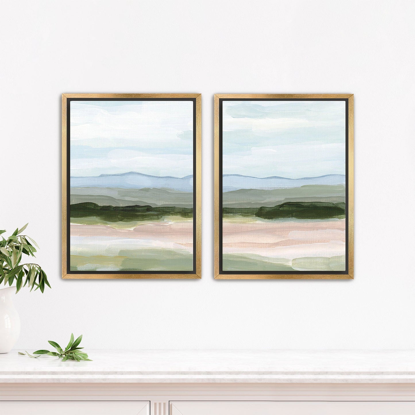 ’Passing Through’ Diptych Art Print || Set of 2 - Stretched Canvas / 8x10 in / Gold Frame - abstract - Artwork