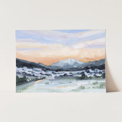 ’Peach Skies’ Art Print - Paper / 5x7 in / No Frame - Abstract Mountain Sunset Wall - abstract - Artwork - Colorado