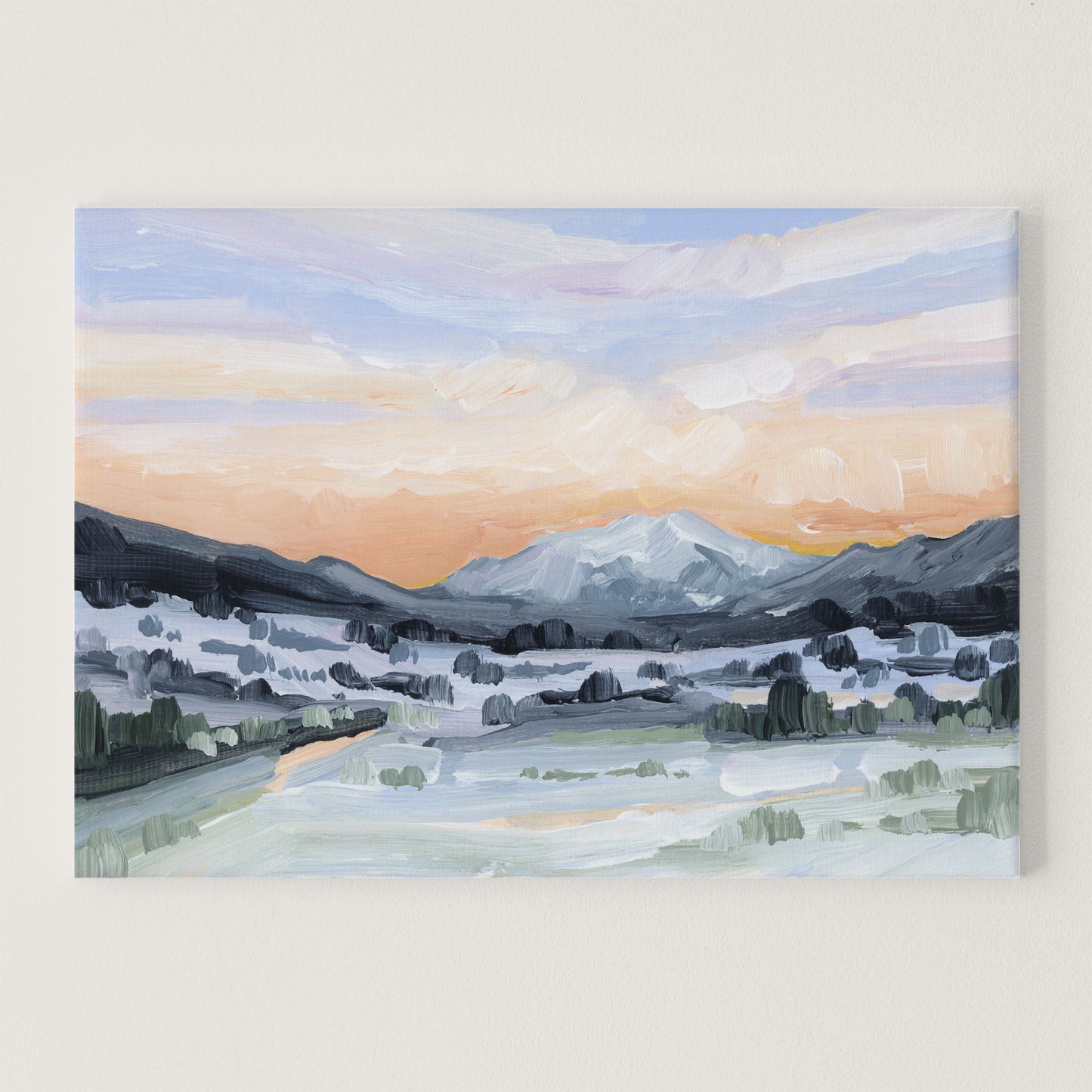 ’Peach Skies’ Art Print - Stretched Canvas / 8x10 in / No Frame - Abstract Mountain Sunset Wall - abstract