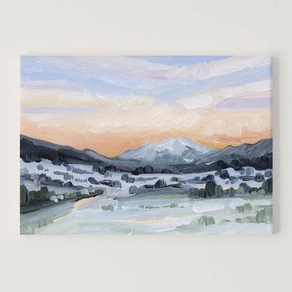 ’Peach Skies’ Art Print - Stretched Canvas / 8x10 in / No Frame - Abstract Mountain Sunset Wall - abstract