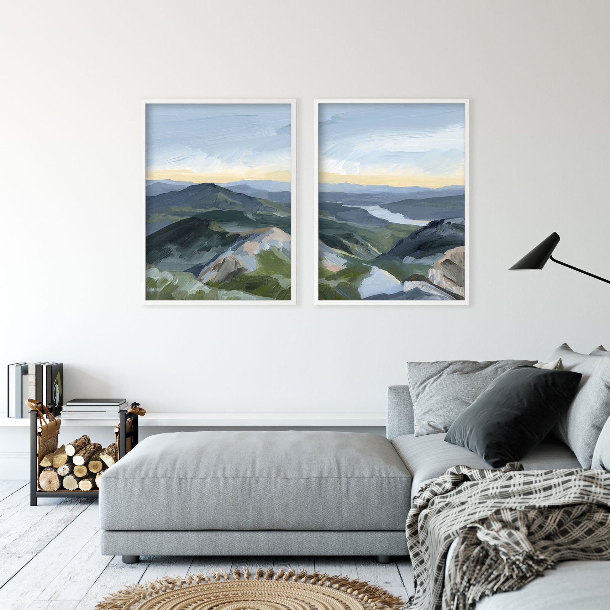 ’Peaks and Valleys I’ Diptych Art Print || Set of 2 - abstract - Artwork - Landscape