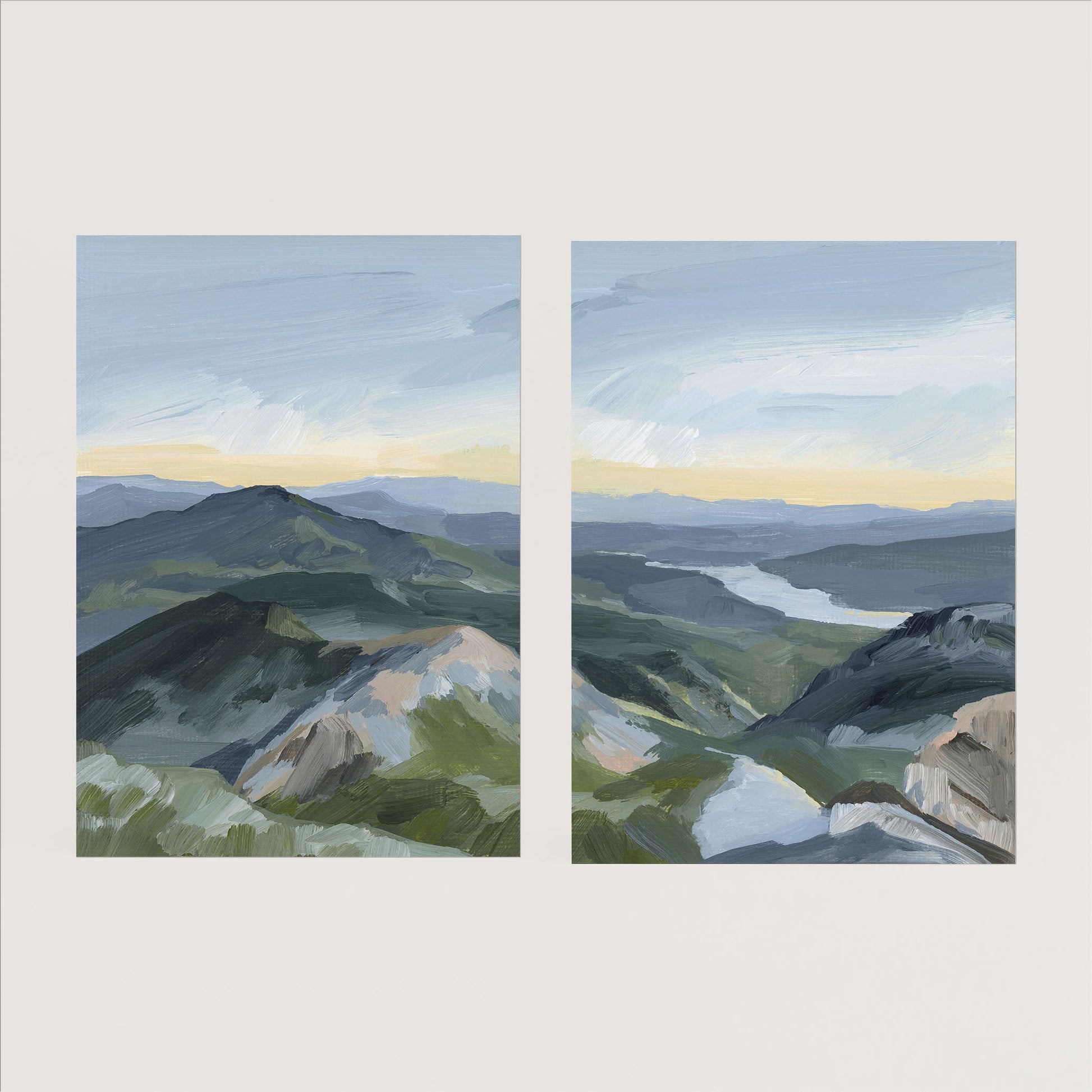 ’Peaks and Valleys I’ Diptych Art Print || Set of 2 - Paper / 5x7 in / No Frame - abstract - Artwork - Landscape