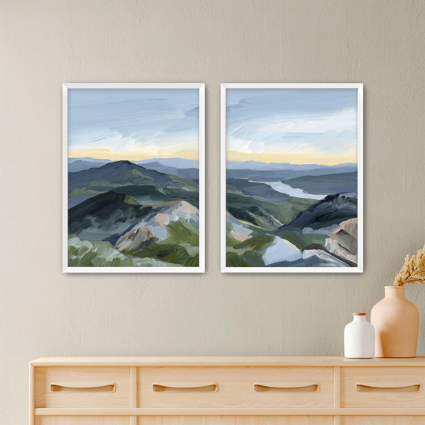 ’Peaks and Valleys I’ Diptych Art Print || Set of 2 - Paper / 5x7 in / White Frame - abstract - Artwork - Landscape