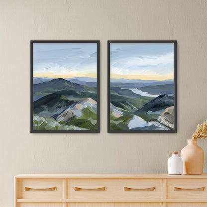 ’Peaks and Valleys I’ Diptych Art Print || Set of 2 - Paper / 5x7 in / Black Frame - abstract - Artwork - Landscape