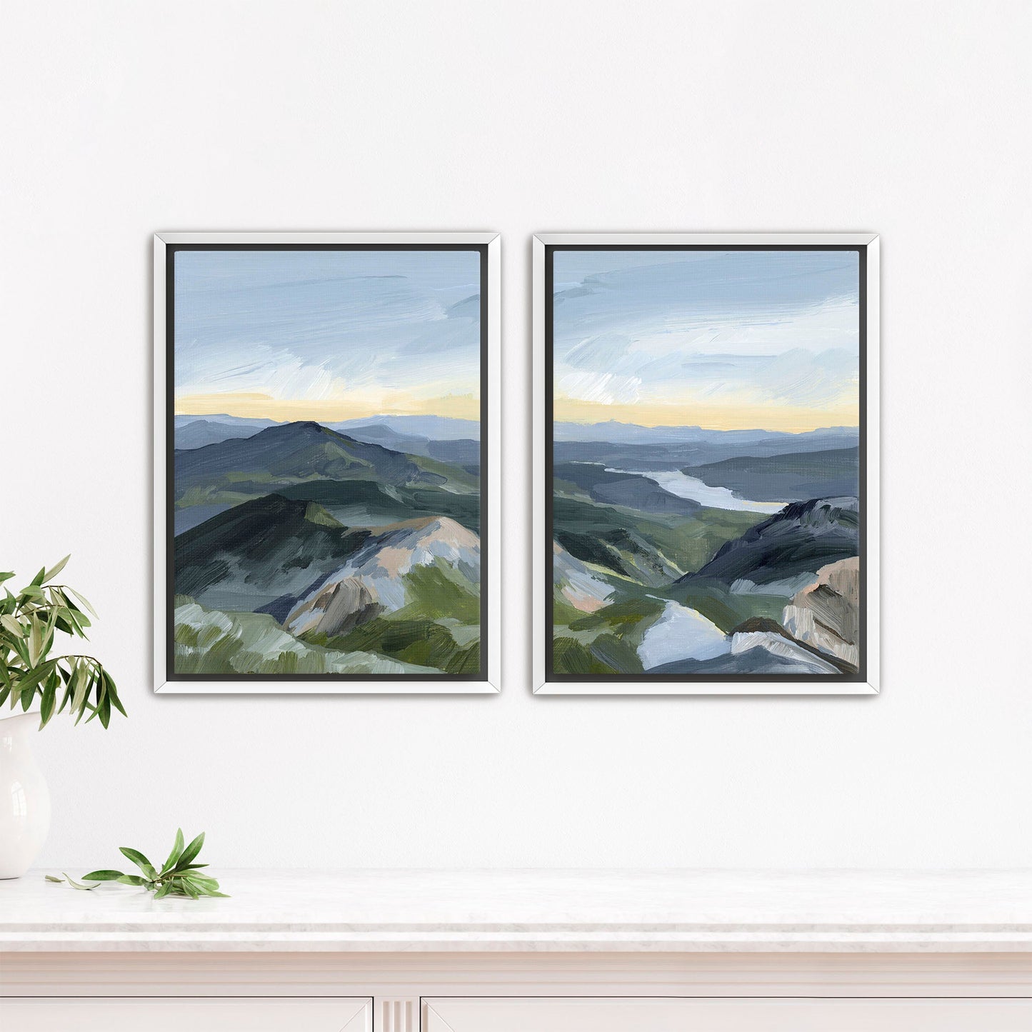 ’Peaks and Valleys I’ Diptych Art Print || Set of 2 - Stretched Canvas / 8x10 in / White Frame - abstract - Artwork