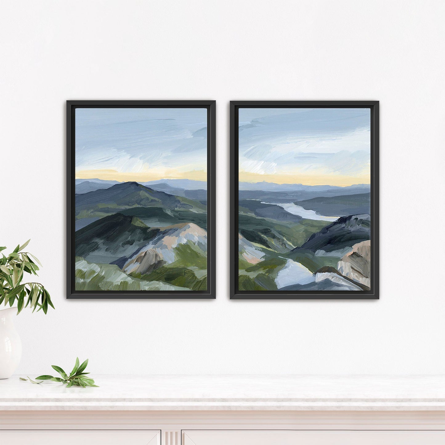 ’Peaks and Valleys I’ Diptych Art Print || Set of 2 - Stretched Canvas / 8x10 in / Black Frame - abstract - Artwork