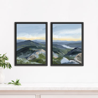 ’Peaks and Valleys I’ Diptych Art Print || Set of 2 - Stretched Canvas / 8x10 in / Black Frame - abstract - Artwork