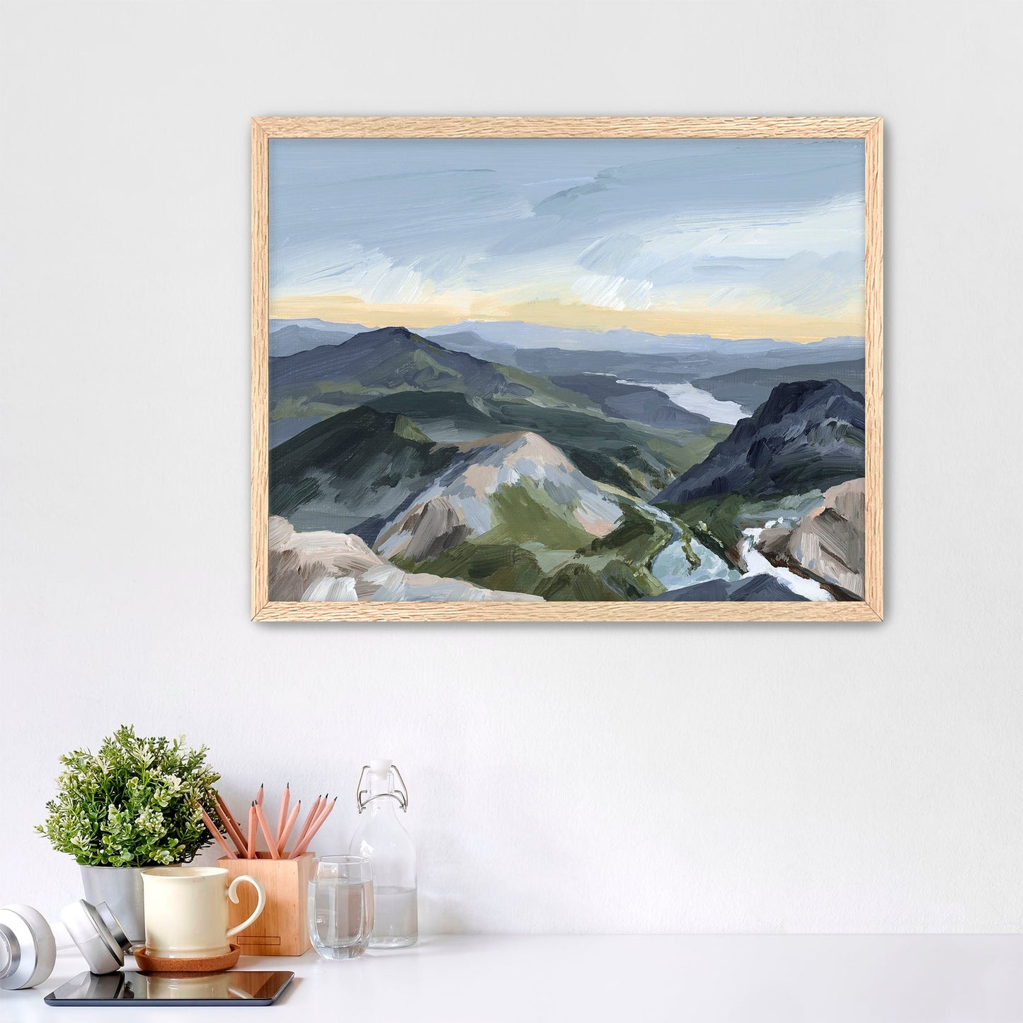 ’Peaks and Valleys II’ Art Print - Paper / 5x7 in / Oak Frame - Utah Landscape Wall - abstract - Artwork - mount