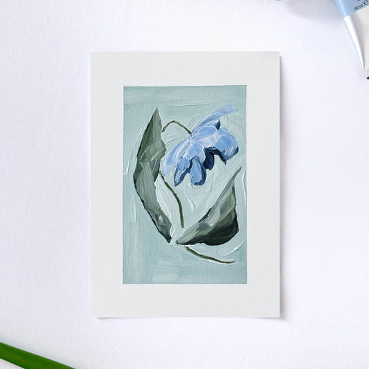 ’Petite Flower’ Original Painting || 5x7 - Blue Abstract Floral - abstract - Acrylic - Artwork - floral - Flower