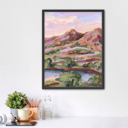 ’Phoenix Sunset’ Art Print - Paper / 5x7 in / Black Frame - Arizona Desert Landscape - Artwork - Lake