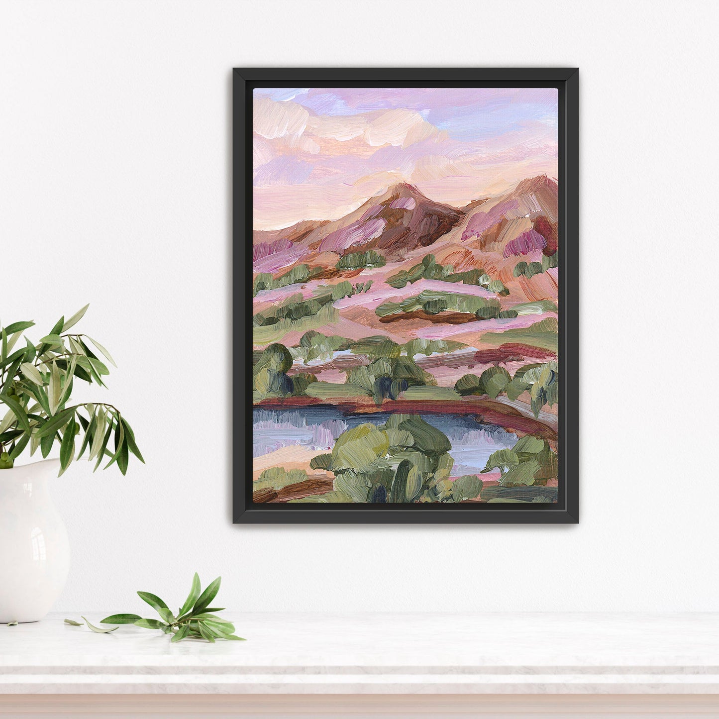 ’Phoenix Sunset’ Art Print - Stretched Canvas / 8x10 in / Black Frame - Arizona Desert Landscape - Artwork - Lake