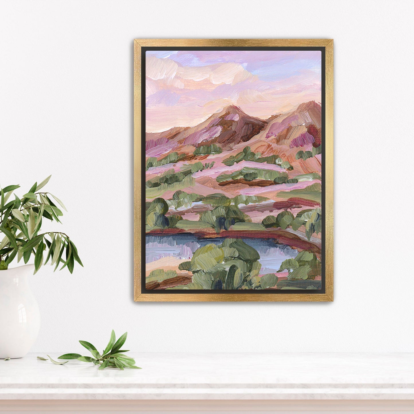 ’Phoenix Sunset’ Art Print - Stretched Canvas / 8x10 in / Gold Frame - Arizona Desert Landscape - Artwork - Lake