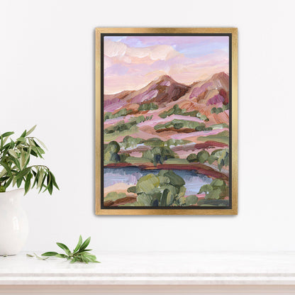 ’Phoenix Sunset’ Art Print - Stretched Canvas / 8x10 in / Gold Frame - Arizona Desert Landscape - Artwork - Lake