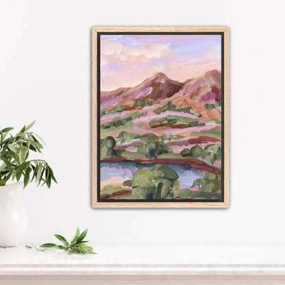 ’Phoenix Sunset’ Art Print - Stretched Canvas / 8x10 in / Oak Frame - Arizona Desert Landscape - Artwork - Lake