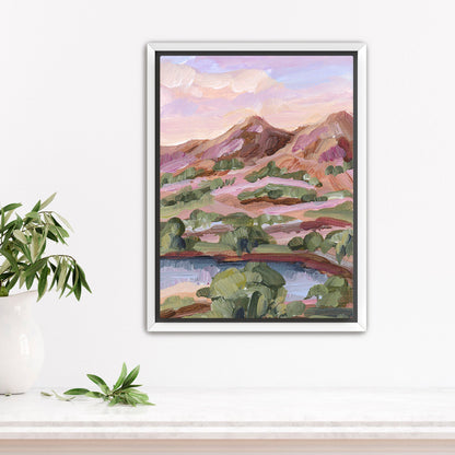 ’Phoenix Sunset’ Art Print - Stretched Canvas / 8x10 in / White Frame - Arizona Desert Landscape - Artwork - Lake