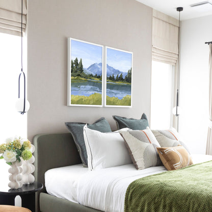 ’Picture Lake’ Diptych Art Print || Set of 2 - abstract - Artwork - Grand Teton National Park