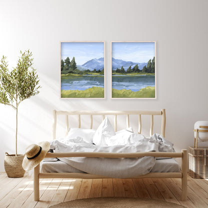 ’Picture Lake’ Diptych Art Print || Set of 2 - abstract - Artwork - Grand Teton National Park