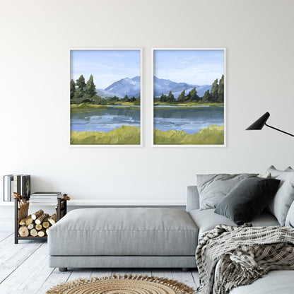 ’Picture Lake’ Diptych Art Print || Set of 2 - abstract - Artwork - Grand Teton National Park