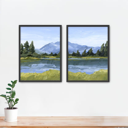’Picture Lake’ Diptych Art Print || Set of 2 - Paper / 5x7 in / Black Frame - abstract - Artwork - Grand Teton National