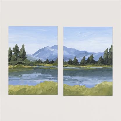 ’Picture Lake’ Diptych Art Print || Set of 2 - Paper / 5x7 in / No Frame - abstract - Artwork - Grand Teton National