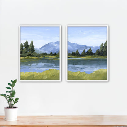 ’Picture Lake’ Diptych Art Print || Set of 2 - Paper / 5x7 in / White Frame - abstract - Artwork - Grand Teton National