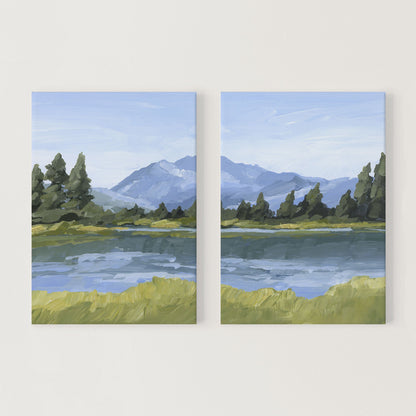 ’Picture Lake’ Diptych Art Print || Set of 2 - Stretched Canvas / 8x10 in / No Frame - abstract - Artwork - Grand Teton