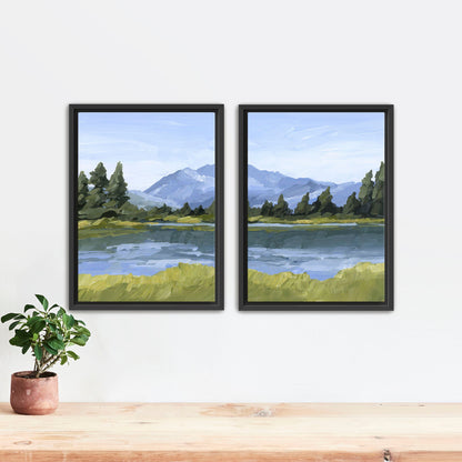 ’Picture Lake’ Diptych Art Print || Set of 2 - Stretched Canvas / 8x10 in / Black Frame - abstract - Artwork - Grand