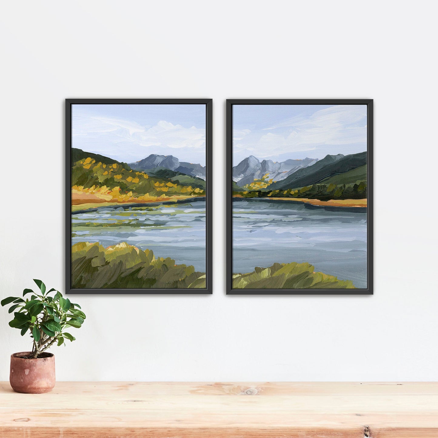 ’Piney River Ranch’ Diptych Art Print || Set of 2 - Stretched Canvas / 8x10 in / Black Frame - abstract - Artwork