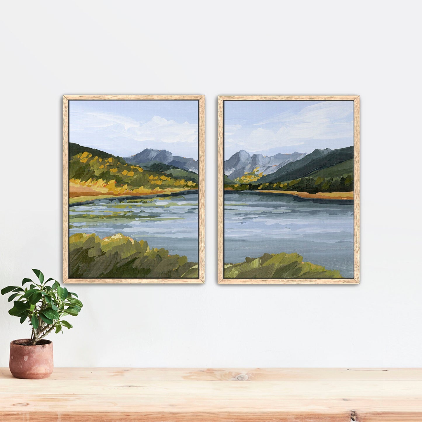 ’Piney River Ranch’ Diptych Art Print || Set of 2 - Stretched Canvas / 8x10 in / Oak Frame - abstract - Artwork