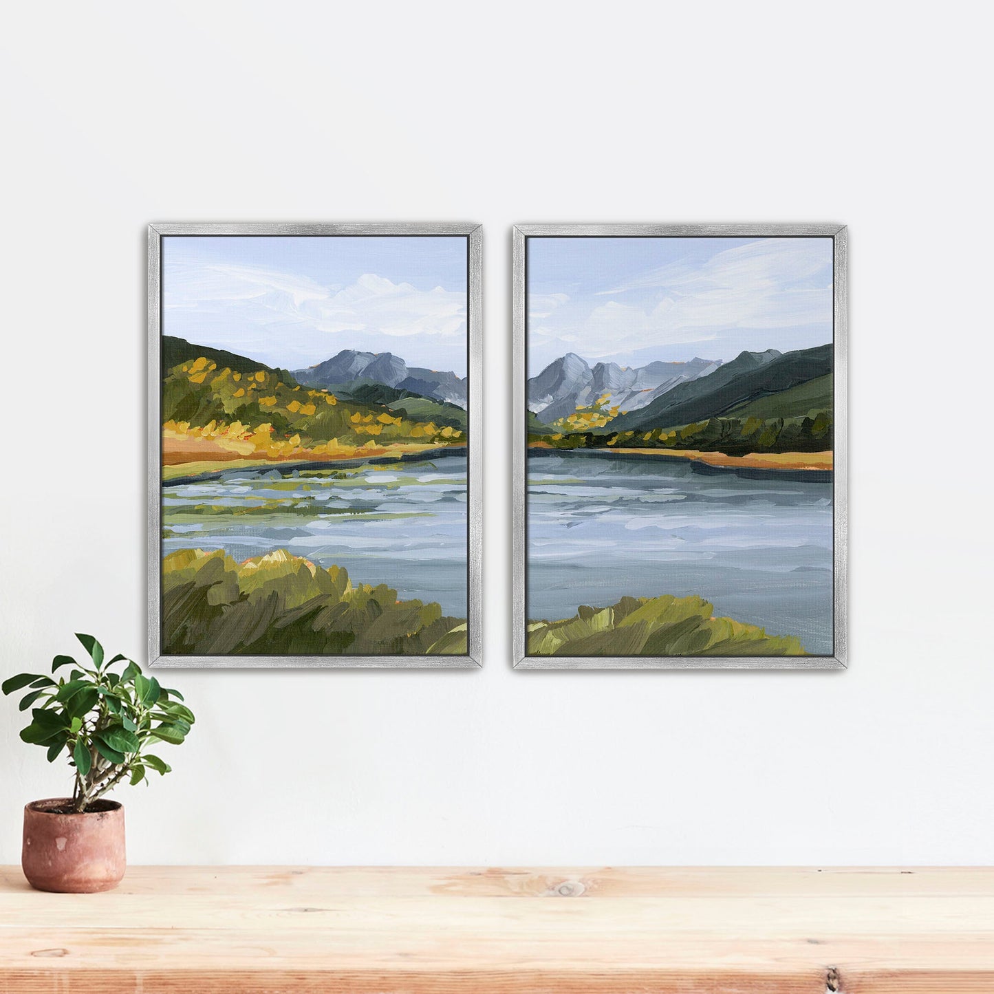 ’Piney River Ranch’ Diptych Art Print || Set of 2 - Stretched Canvas / 8x10 in / Silver Frame - abstract - Artwork