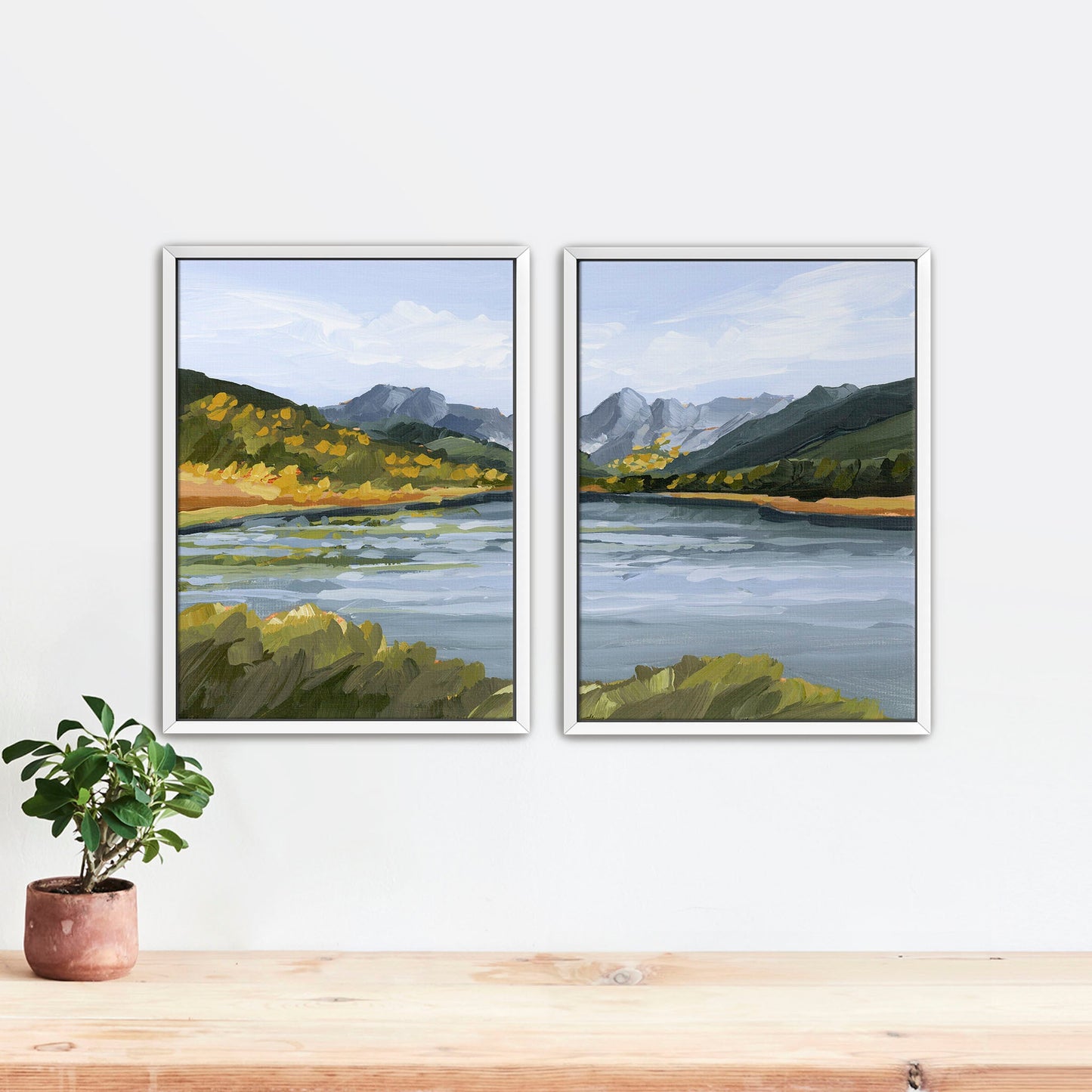 ’Piney River Ranch’ Diptych Art Print || Set of 2 - Stretched Canvas / 8x10 in / White Frame - abstract - Artwork