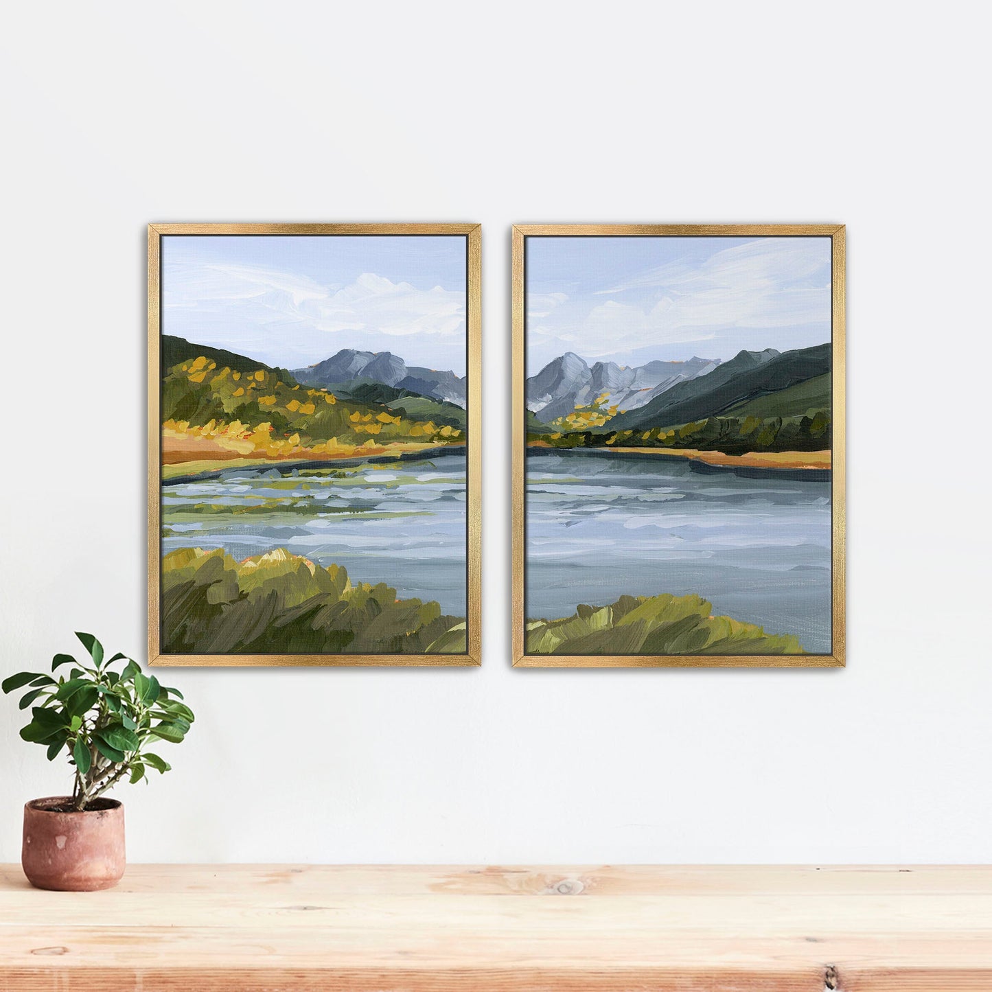 ’Piney River Ranch’ Diptych Art Print || Set of 2 - Stretched Canvas / 8x10 in / Gold Frame - abstract - Artwork