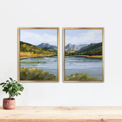 ’Piney River Ranch’ Diptych Art Print || Set of 2 - Stretched Canvas / 8x10 in / Gold Frame - abstract - Artwork