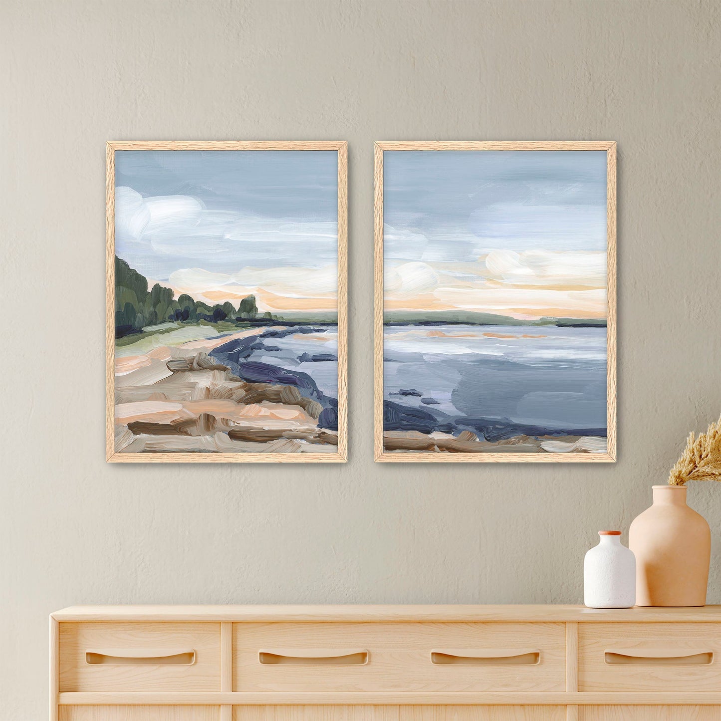 ’Pretty Marsh’ Diptych Art Print || Set of 2 - Paper / 5x7 in / Oak Frame - abstract - Acadia National Park