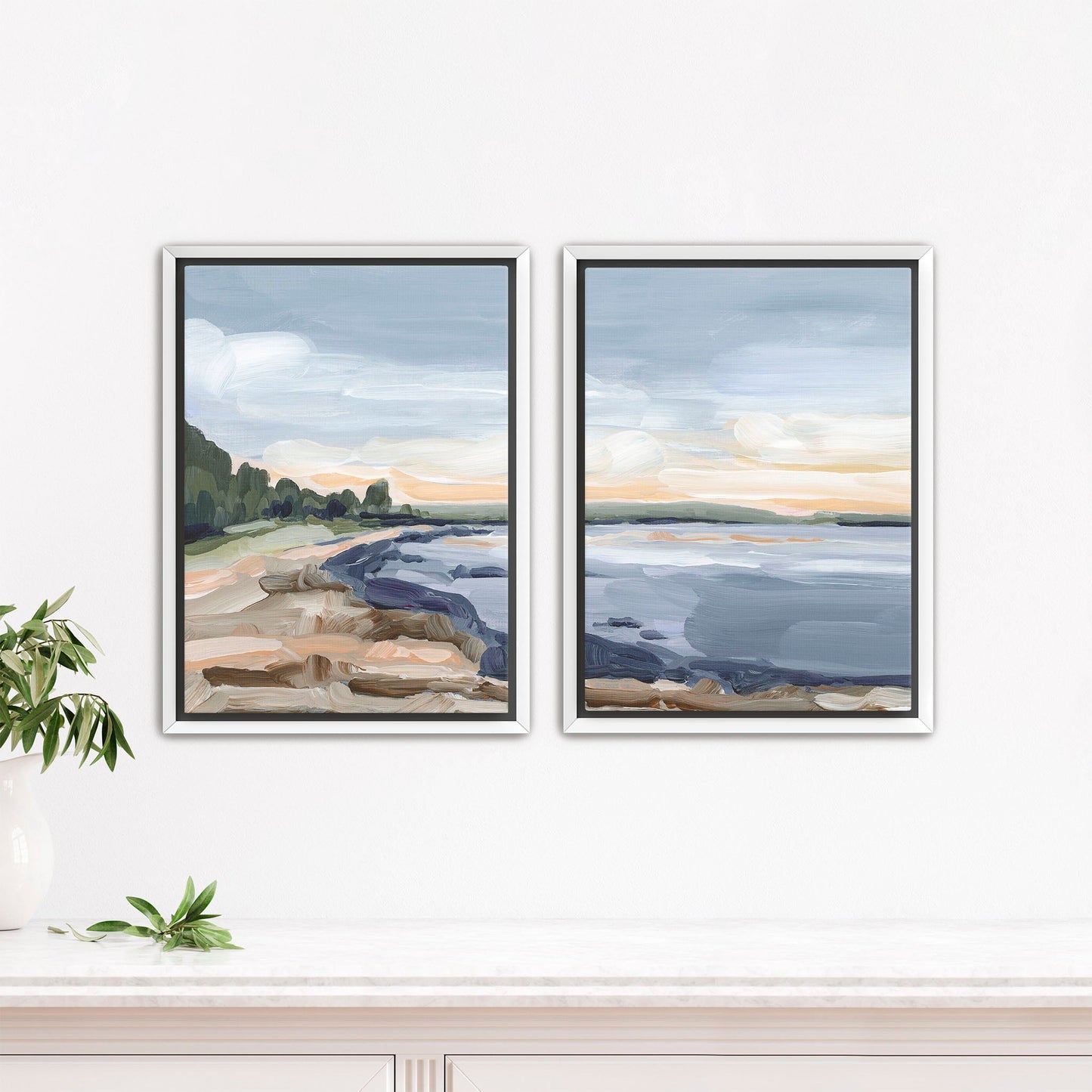 ’Pretty Marsh’ Diptych Art Print || Set of 2 - Stretched Canvas / 8x10 in / White Frame - abstract - Acadia