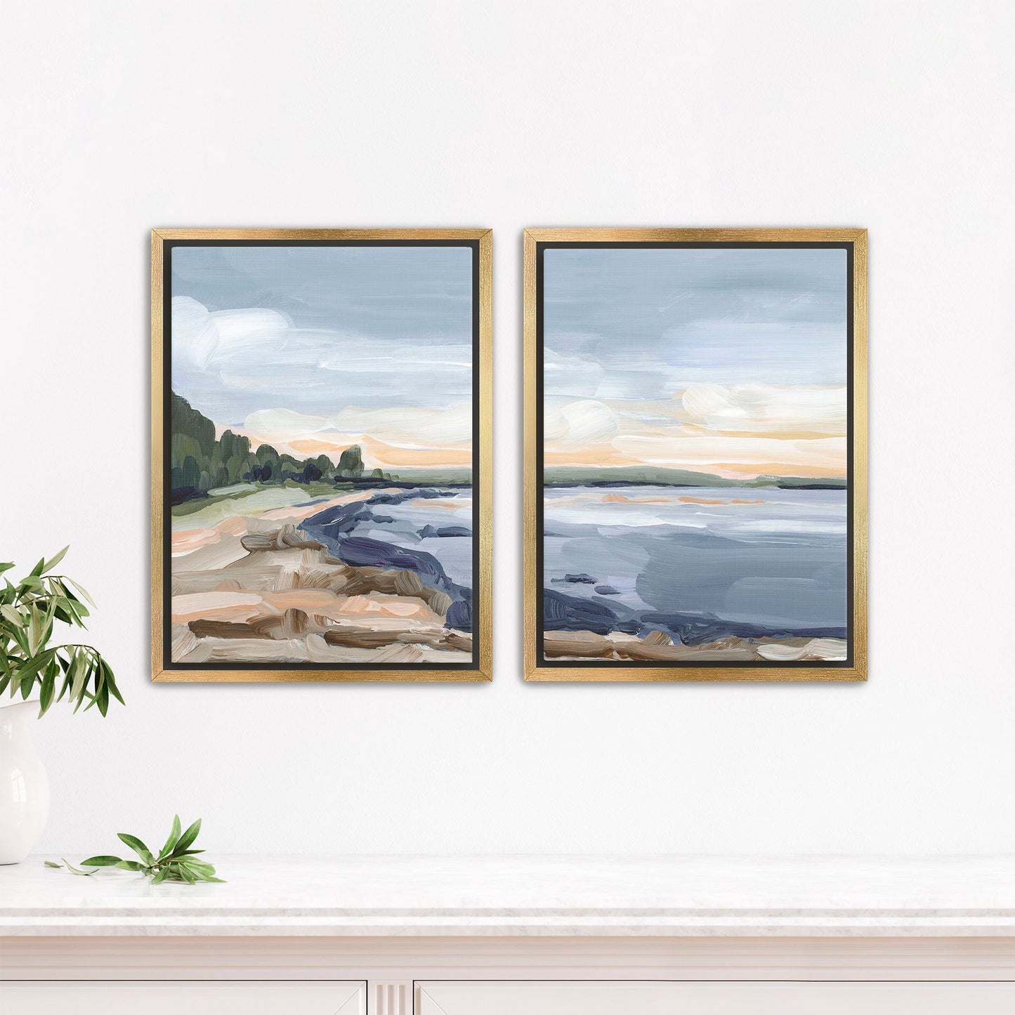 ’Pretty Marsh’ Diptych Art Print || Set of 2 - Stretched Canvas / 8x10 in / Gold Frame - abstract - Acadia National