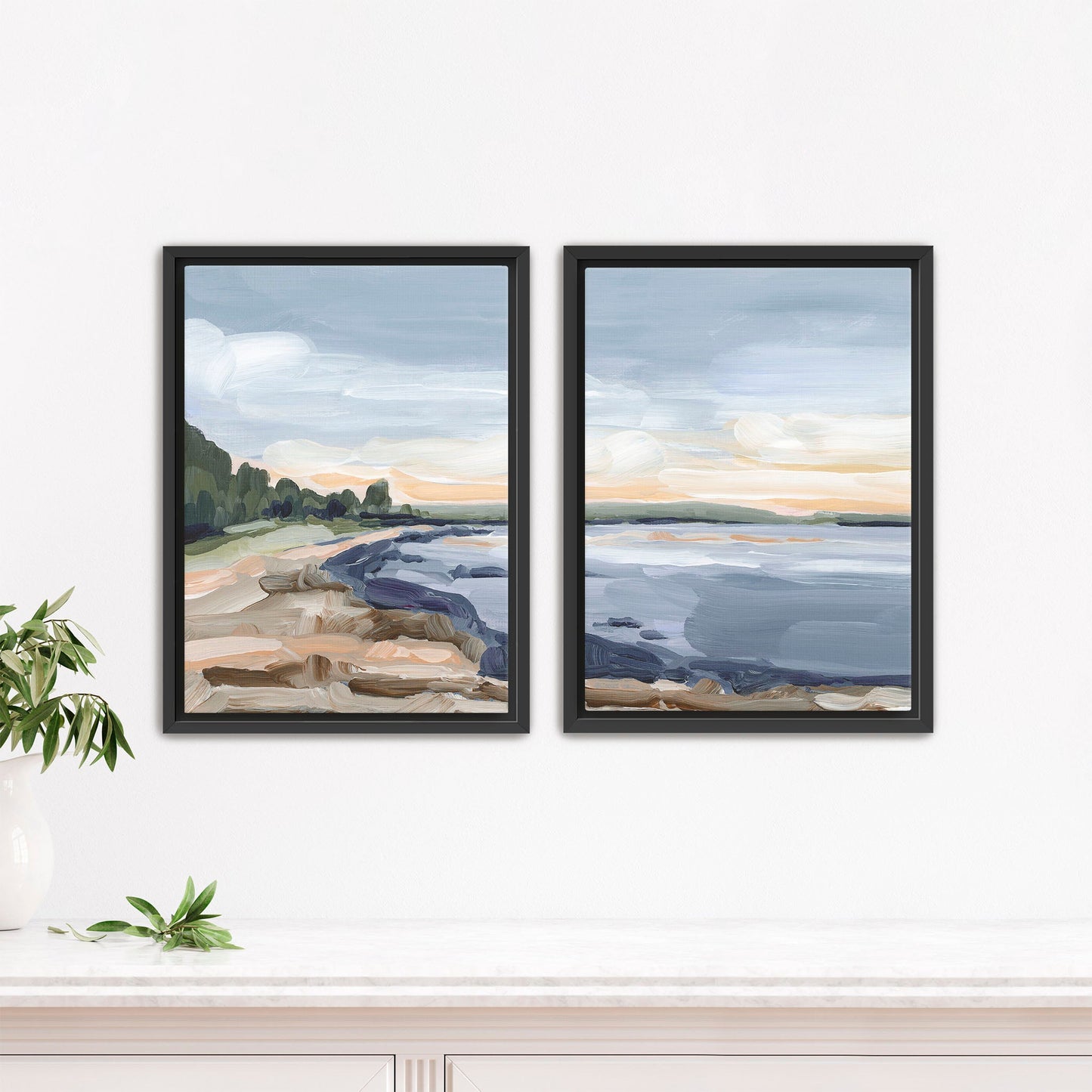 ’Pretty Marsh’ Diptych Art Print || Set of 2 - Stretched Canvas / 8x10 in / Black Frame - abstract - Acadia