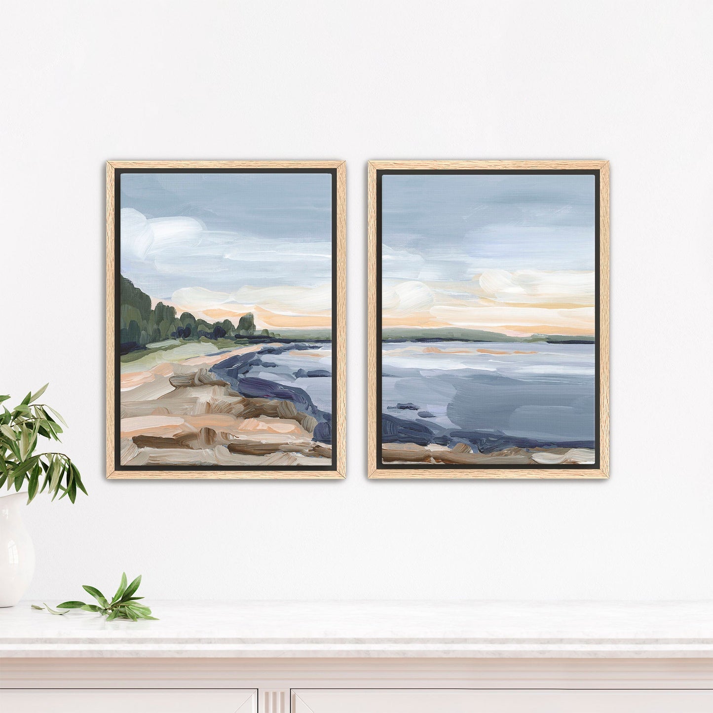 ’Pretty Marsh’ Diptych Art Print || Set of 2 - Stretched Canvas / 8x10 in / Oak Frame - abstract - Acadia National