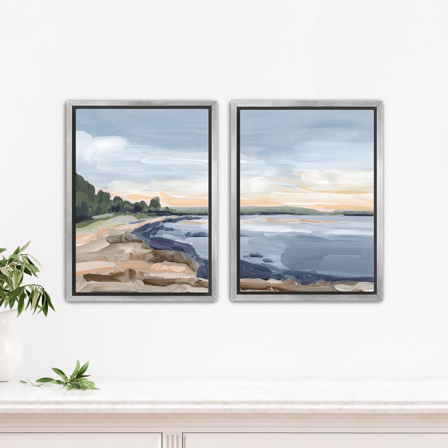 ’Pretty Marsh’ Diptych Art Print || Set of 2 - Stretched Canvas / 8x10 in / Silver Frame - abstract - Acadia