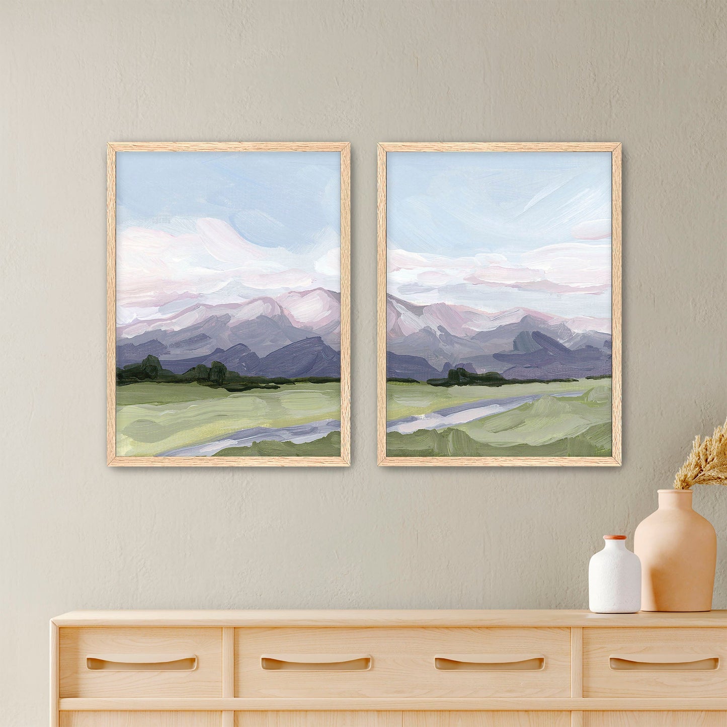 ’Purple Peak’ Diptych Art Print || Set of 2 - Paper / 5x7 in / Oak Frame - abstract - Artwork - Colorado - Springs