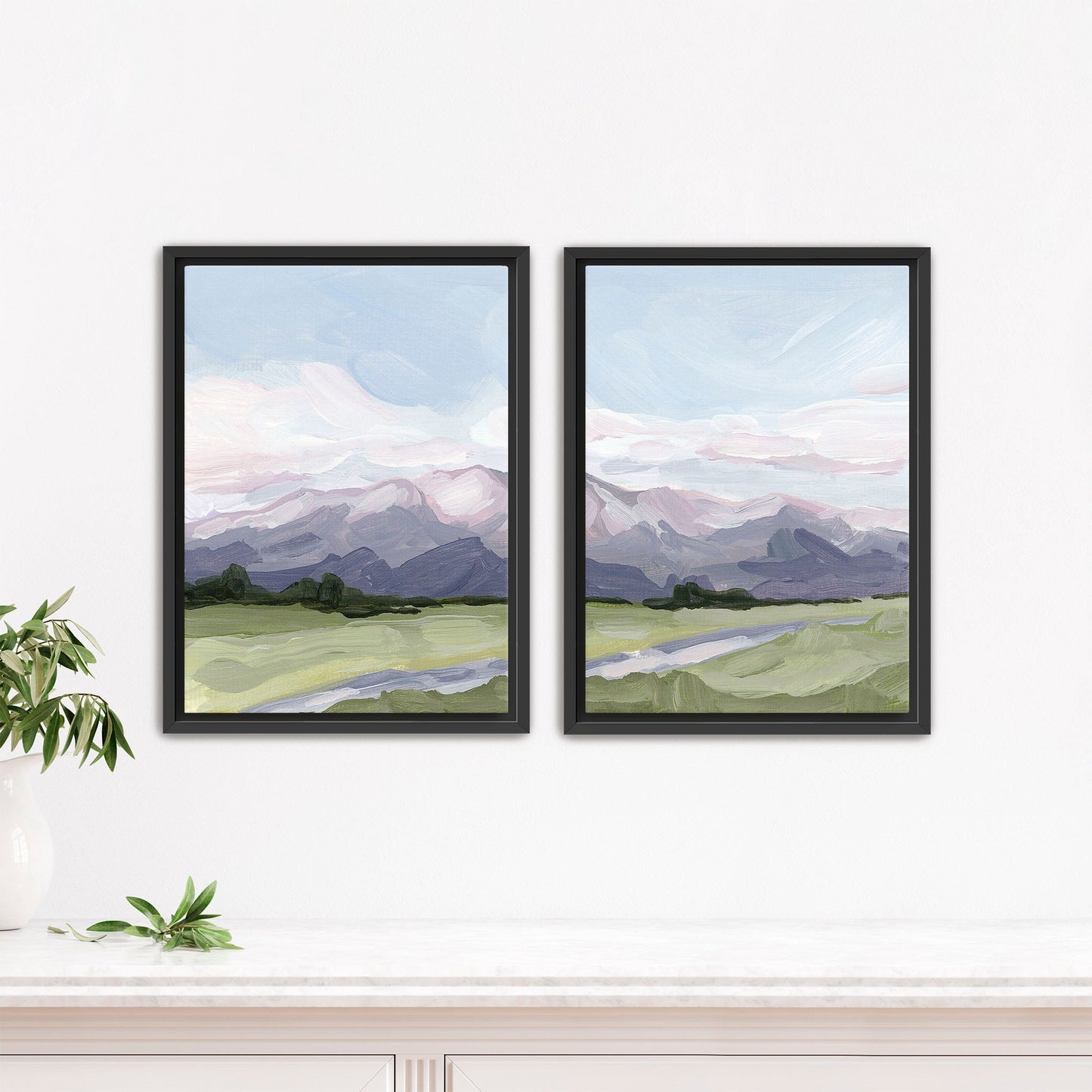 ’Purple Peak’ Diptych Art Print || Set of 2 - Stretched Canvas / 8x10 in / Black Frame - abstract - Artwork