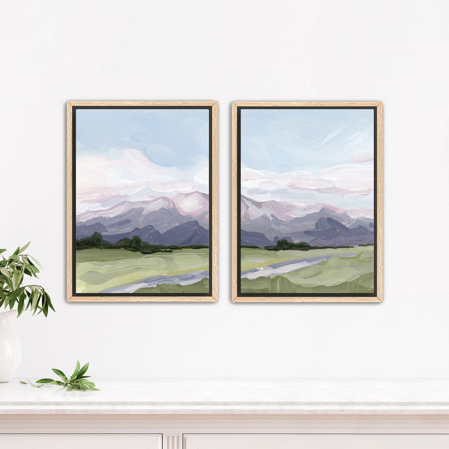 ’Purple Peak’ Diptych Art Print || Set of 2 - Stretched Canvas / 8x10 in / Oak Frame - abstract - Artwork