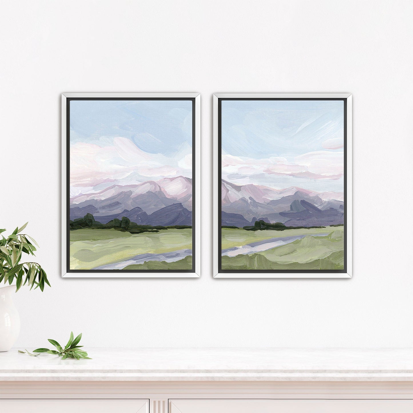 ’Purple Peak’ Diptych Art Print || Set of 2 - Stretched Canvas / 8x10 in / White Frame - abstract - Artwork