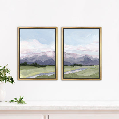 ’Purple Peak’ Diptych Art Print || Set of 2 - Stretched Canvas / 8x10 in / Gold Frame - abstract - Artwork