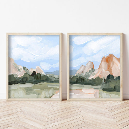 ’Red Rocks’ Diptych Art Print || Set of 2 - abstract - Artwork - Colorado - Springs