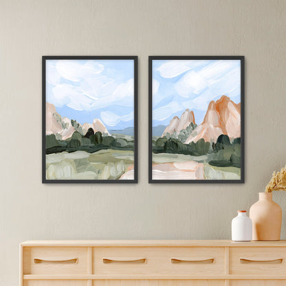 ’Red Rocks’ Diptych Art Print || Set of 2 - Paper / 5x7 in / Black Frame - abstract - Artwork - Colorado - Springs
